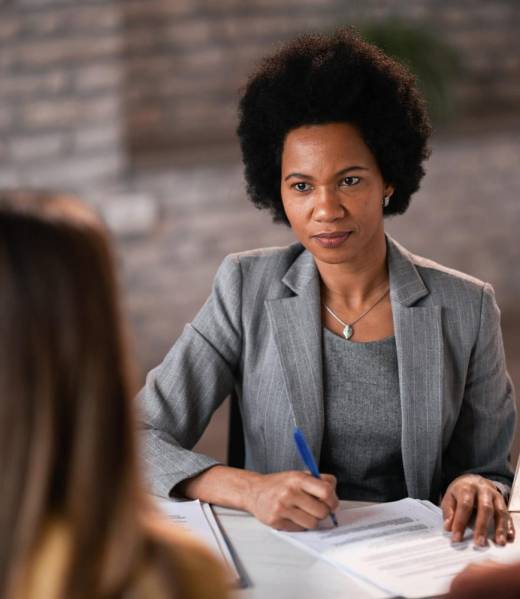 Lawyer listening to a client
